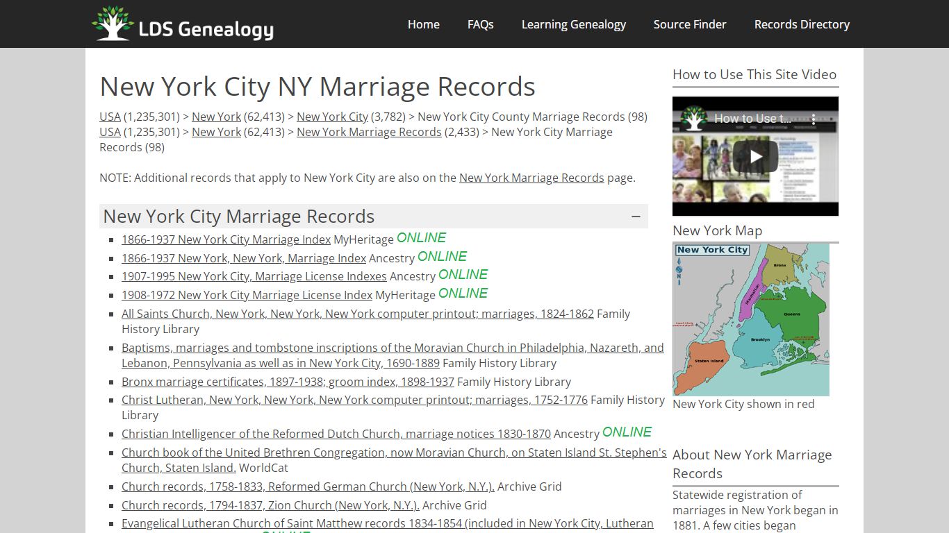 New York City NY Marriage Records - LDS Genealogy